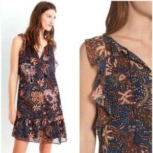Madewell Lily Dress Women's XS Sea Floral Dark Floral Navy Ruffles Lined Fairy